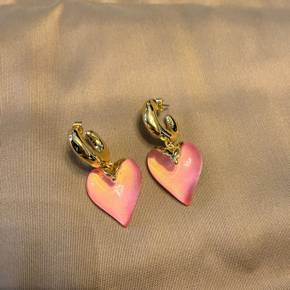 Gold and Pink Heart Earrings